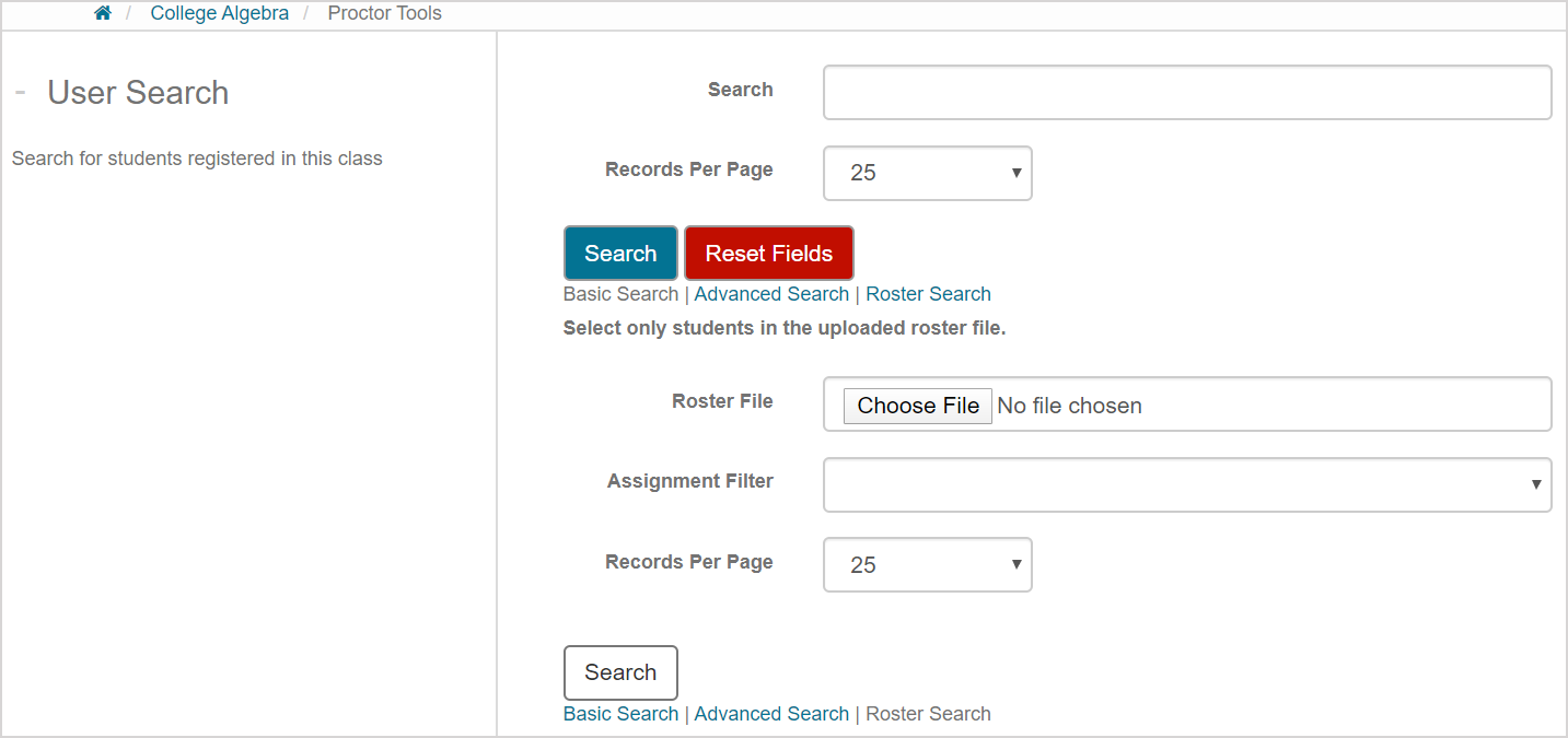 The Proctor Tools page is a detailed user search page.